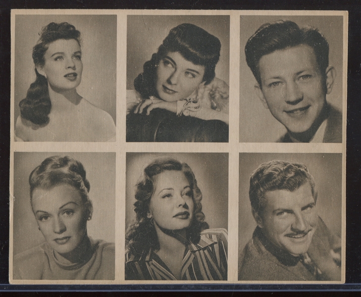 1948 Bowman Movie Stars Complete Set of (36) on (6) Card Panels