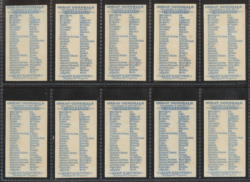 N15 Allen & Ginter Great Generals Complete High Grade Set of (50) Cards