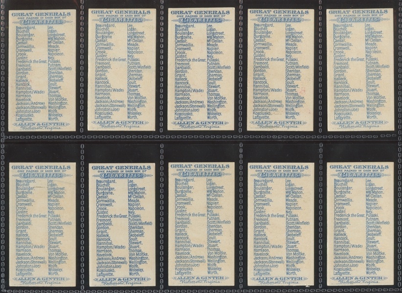 N15 Allen & Ginter Great Generals Complete High Grade Set of (50) Cards