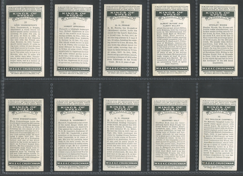 1939 Churchman Kings of Speed Complete Set of (50) Cards with Owens/Hughes