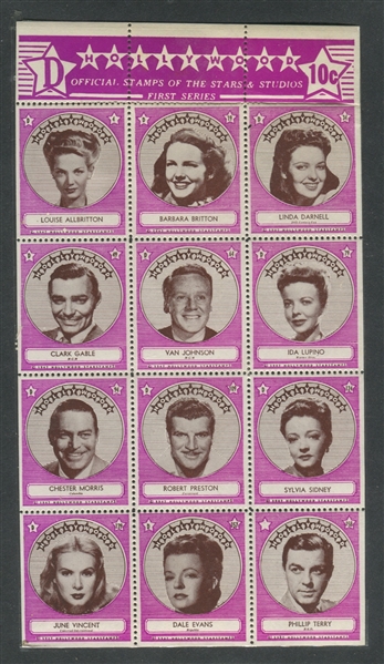 1947 Hollywood Stamps of the Stars Lot of (10) Sheets