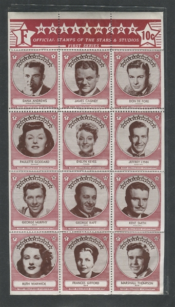 1947 Hollywood Stamps of the Stars Lot of (10) Sheets