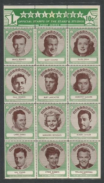 1947 Hollywood Stamps of the Stars Lot of (10) Sheets