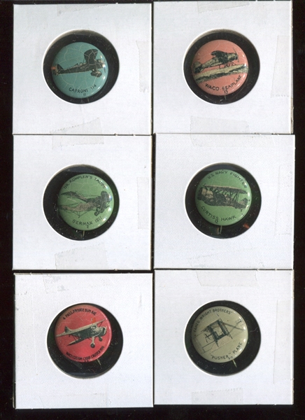 Great Green Duck Airplane Tin Lithograph Pinback Lot of (6) Pinbacks