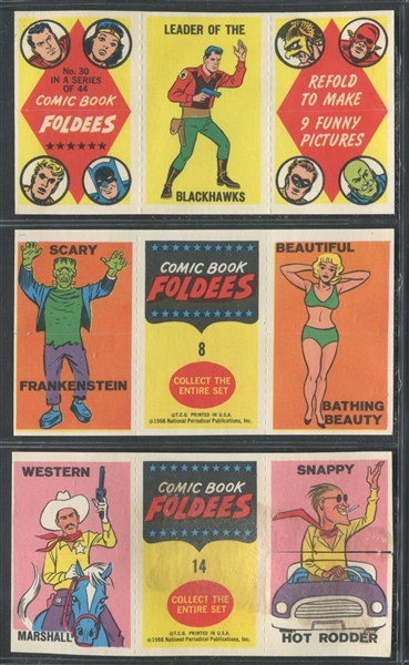 1966 Topps Comic Book Foldees Lot of (3) Cards, Wrapper and Partial Gum