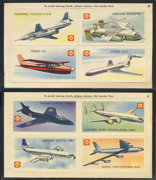 1960's Shell Oil (New Zealand) Aircraft of the World Lot of (8) 4-Card Panels