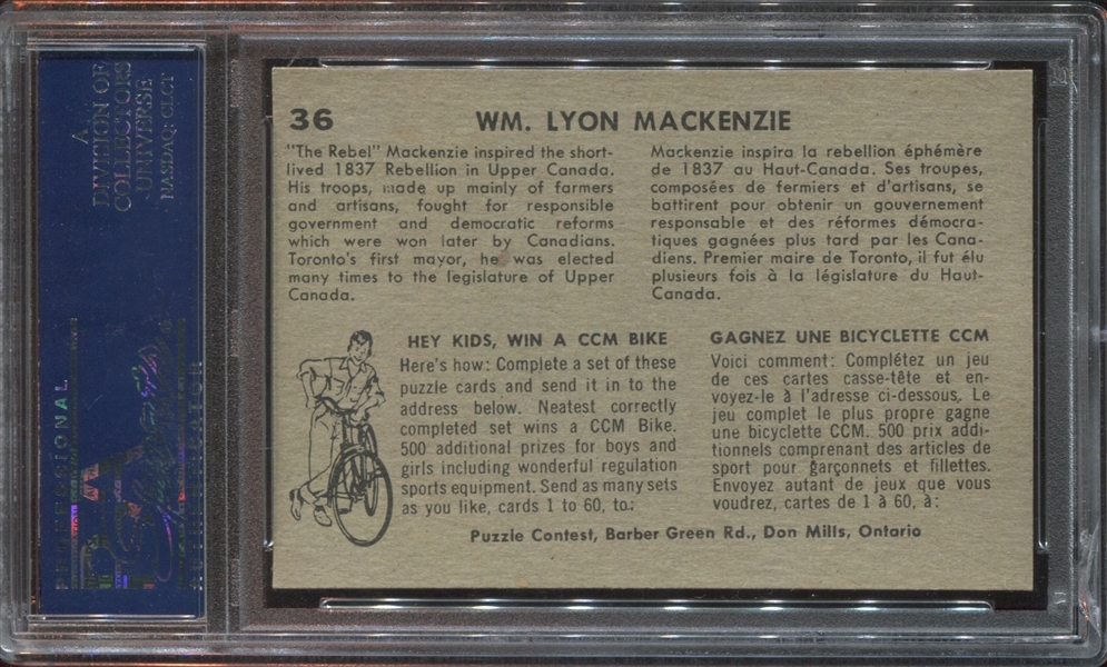 V339-11 Parkhurst Puzzle Dot #36 William Lyon MacKenzie PSA7 NM