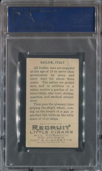 T81 Recruit Cigarettes Military Series Sailor, Italy PSA6 EX-MT