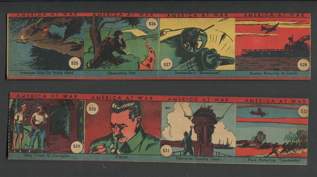 R12 W.S.N.Y. America at War Lot of (32) Cards in (4) Card Strips5