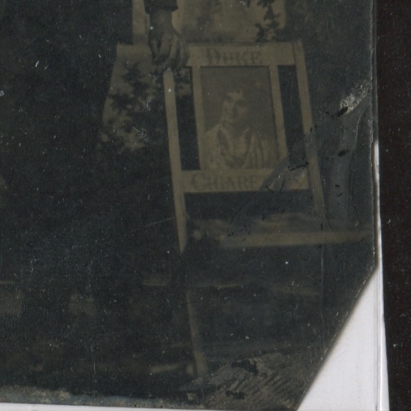 Incredible 1880's Tintype Picturing Man with Arm on Duke Tobacco Advertising Chair