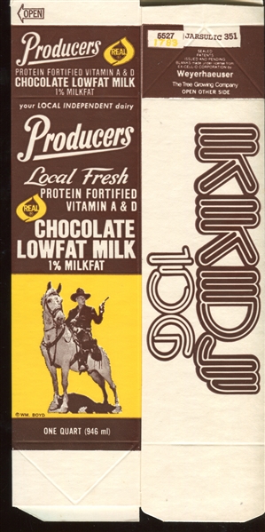 F-UNC Producers Milk Hopalong Cassidy Unused Milk Carton Lot of (6) 