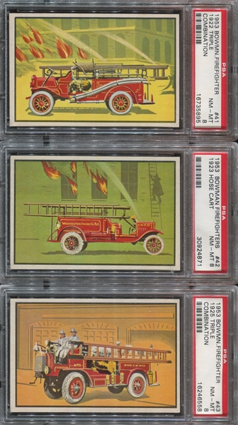 1953 Bowman Fire Fighters Lot of (5) PSA8 NM-MT Graded Cards