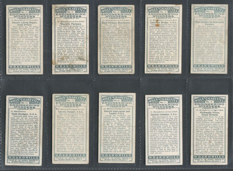 1927 Will's Cigarettes Engineering Wonders Complete Set of (50) Cards