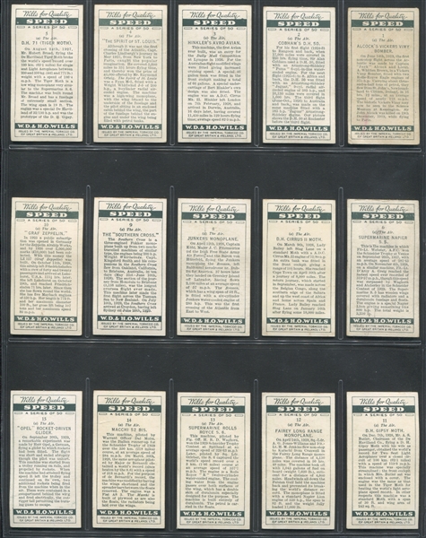 1930 W.D. & H.O. Wills Speed Complete Set of (50) Cards