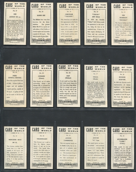 1965 Barratt & Co Cars of the World Complete Set of (50) Cards