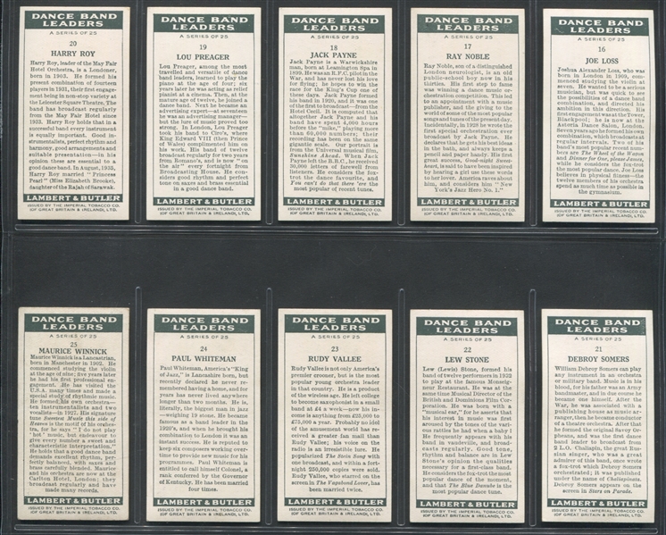 1936 Lambert & Butler Dance Band Leaders Complete Set of (25) Cards