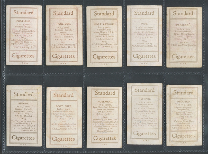 1907 Snider's & Abraham Australian Racehorses Complete Set of (57) with IMPOSSIBLE Magazine Card