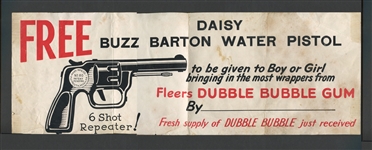 Fantastic 1940s/1950s Fleer Promotional Giveaway Poster with Giveaway Toy Gun