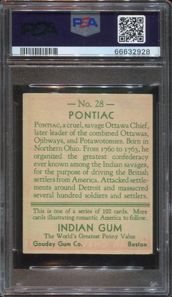 R73 Goudey Gum Indian Gum #28 Pontiac PSA5 EX