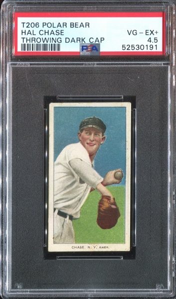 1909-11 T206 Hal Chase, Throwing Dark Cap PSA4.5 VG-EX+