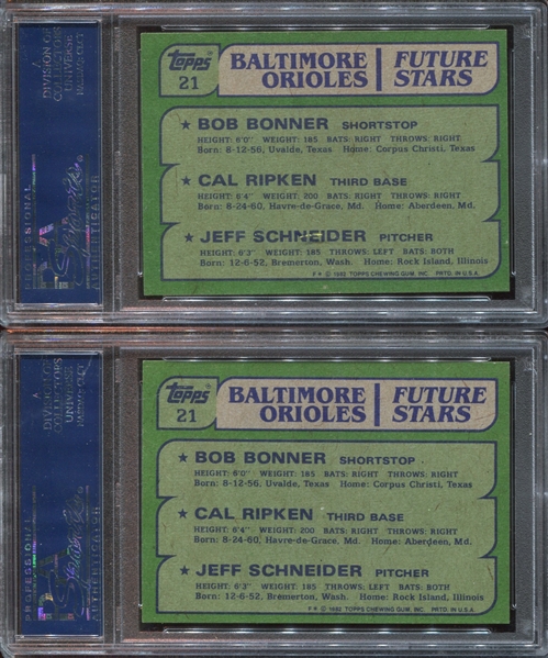 1982 Topps #21 Cal Ripken Jr. PSA8 NM-MT Pair of Cards