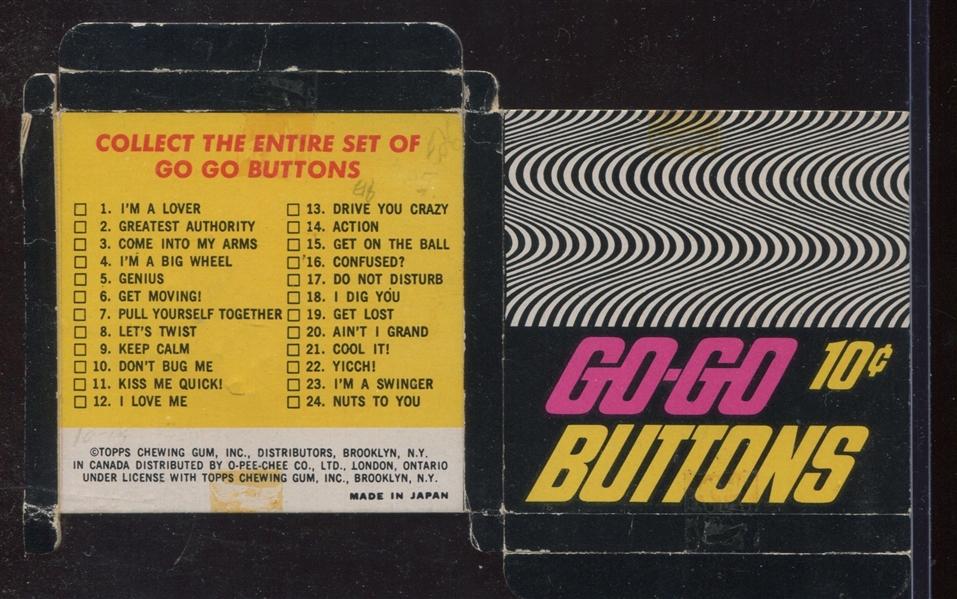 1960's Topps Go-Go Buttons Come Into My Arms Type with Box