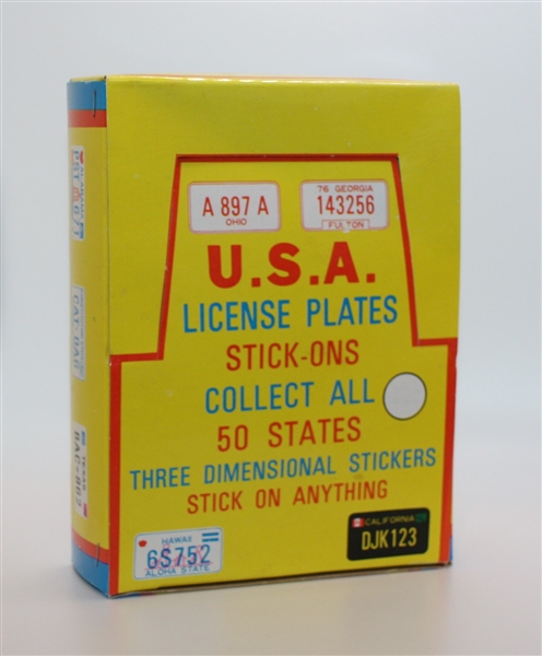 1980's U.S.A. License Plate Stick Ons Complete Unopened Box of (72) Packages