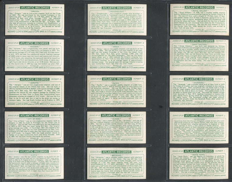 1936 Richard Lloyd & Sons Atlantic Records Complete Set of (25) Cards