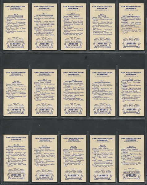 1960 Lambert's Car Registration Numbers (2nd Series) Complete Set of (25) Cards