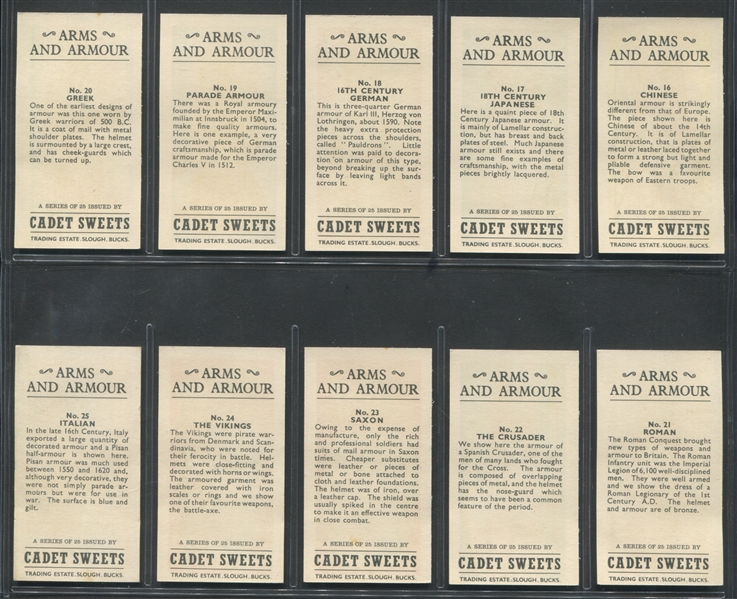 1961 Cadet Sweets Arms and Armour Complete Set of (25) Cards