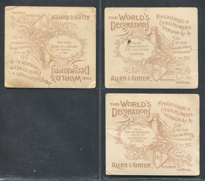 N44 Allen & Ginter World's Decorations Lot of (11) Cards