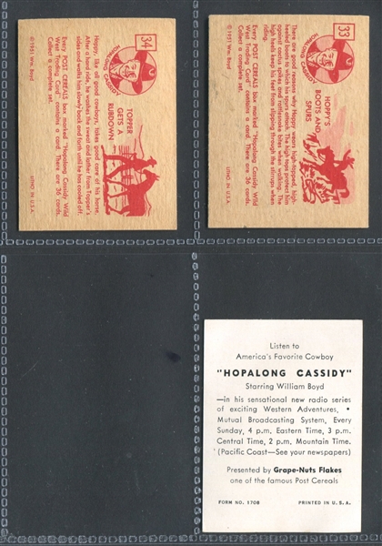 F278-12 Post Hopalong Cassidy Near Set (30/36) Plus Advertising Card