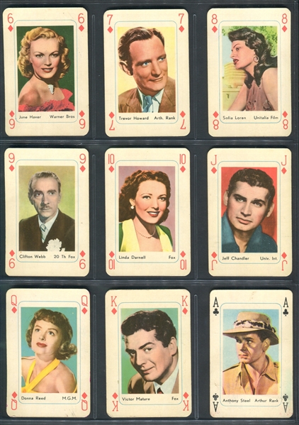 R778-1 Maple Leaf Gum Movie Star Playing Cards Complete Set of (53) Cards