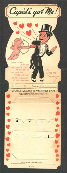 R-UNC Interesting E. Rosen Charley McCarthy Valentine Pops Die Cut Sucker Folder