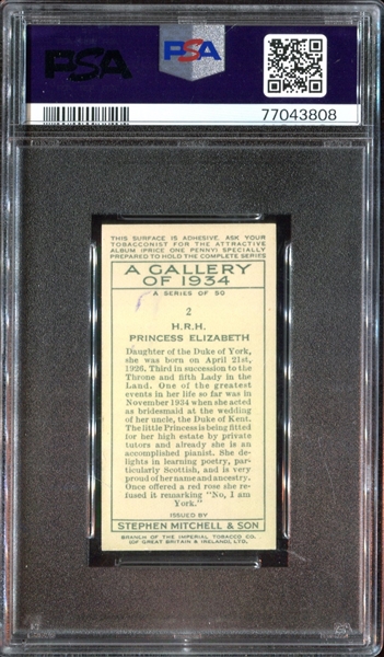 1935 Mitchell and Son Gallery of 1934 #2 Princess Elizabeth PSA-Graded