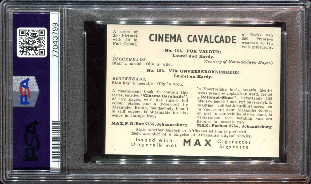 1940 A&M Wix Cinema Cavalcade #154 Laurel and Hardy PSA5 EX