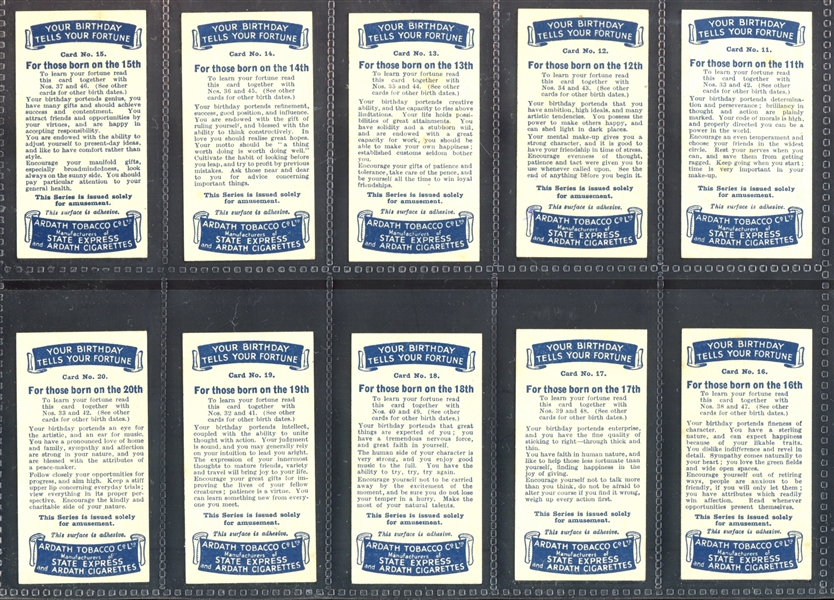 1937 Ardath Your Birthday Tells Your Fortune Complete Set of (50) Cards