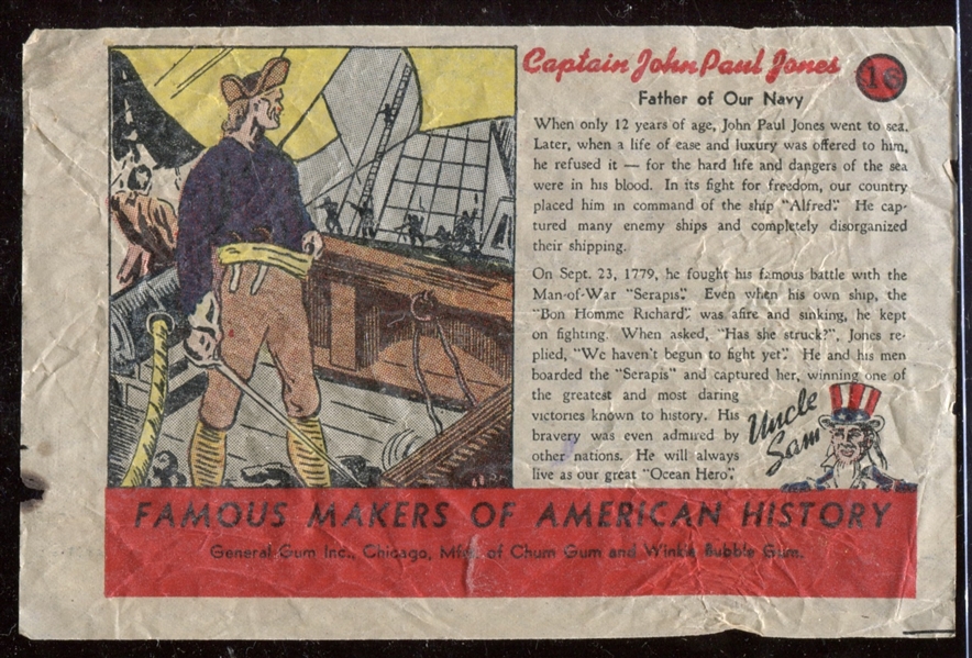 R-UNC General Gum Famous Makers of American History #16 John Paul Jones