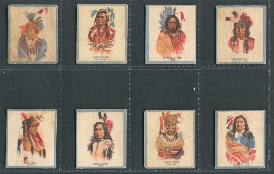 1930's Smith's Chewing Sweets Indianen Gum Series (Dutch) Lot of (8) Indian Cards