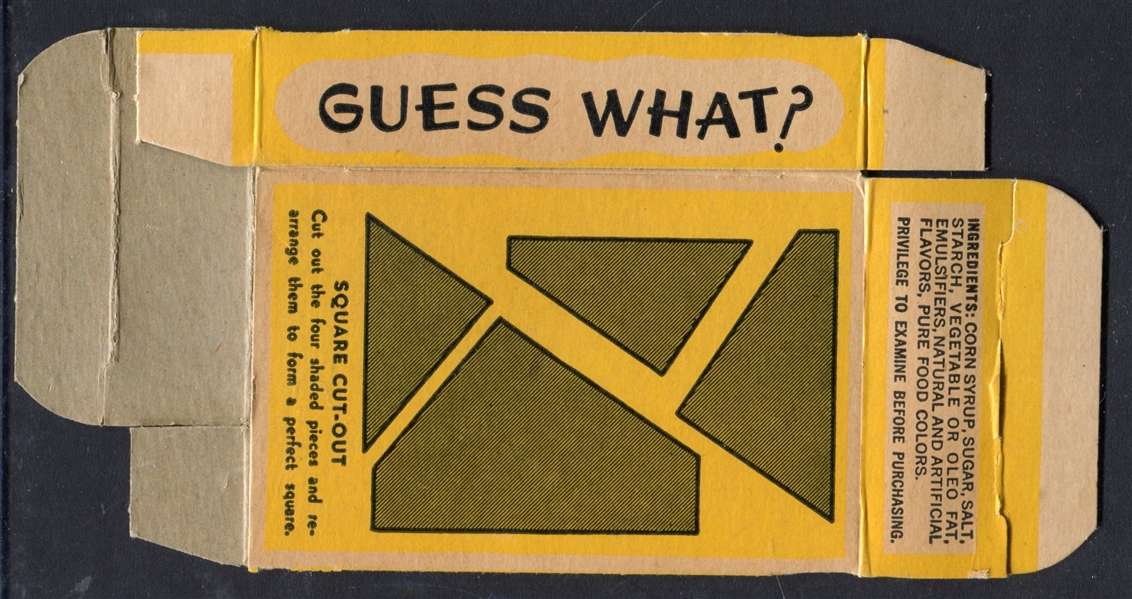R776 Williamson Candy Guess What? Brown/Yellow Full Candy Box Square Cut Out Game