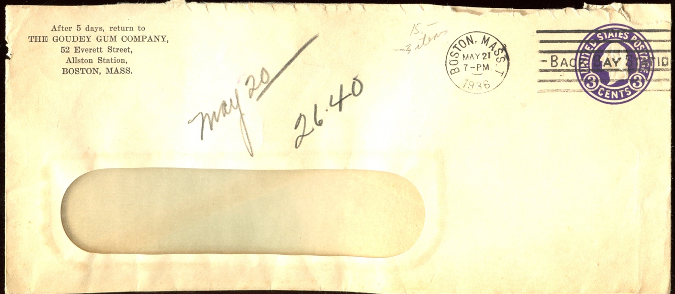 Vintage 1936 Goudey Gum Invoice to George R Miller Company for (48) Boxes of 1936 Goudey Cards