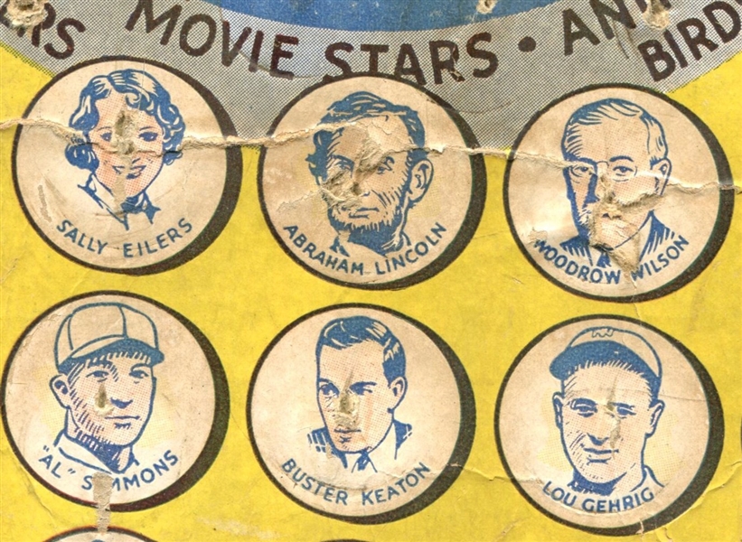 Vintage Button Gum Advertising Panel with Gehrig and Other Pinback Images