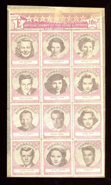 1940's Movie Stars Stamp Sheets Lot of (26) A-Z Sheets