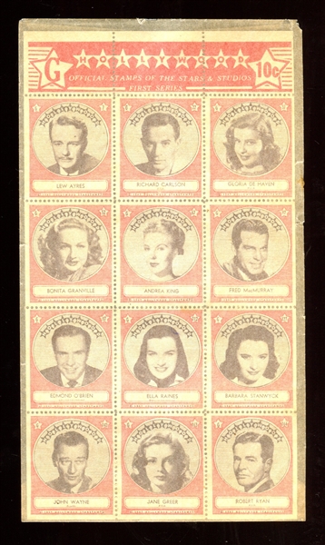 1940's Movie Stars Stamp Sheets Lot of (26) A-Z Sheets
