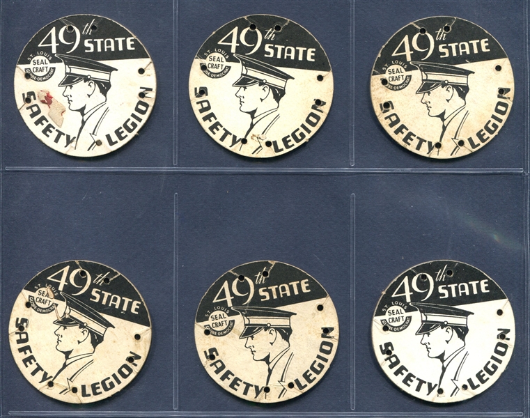 49th State Safety Legion Membership Certificate, Pinback and Complete Set of (12) Seal Craft Discs