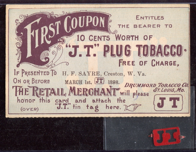 Fantastic J.T. Plug Tobacco Coupon and Tobacco Tag