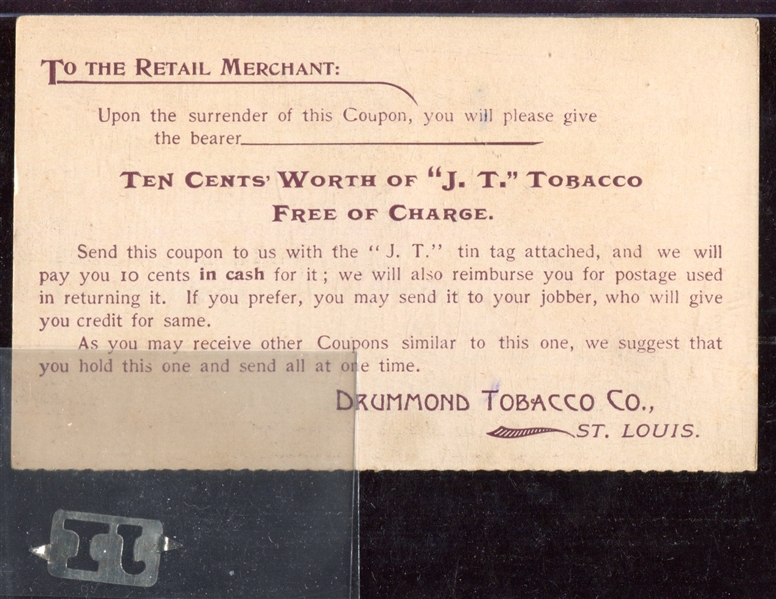 Fantastic J.T. Plug Tobacco Coupon and Tobacco Tag