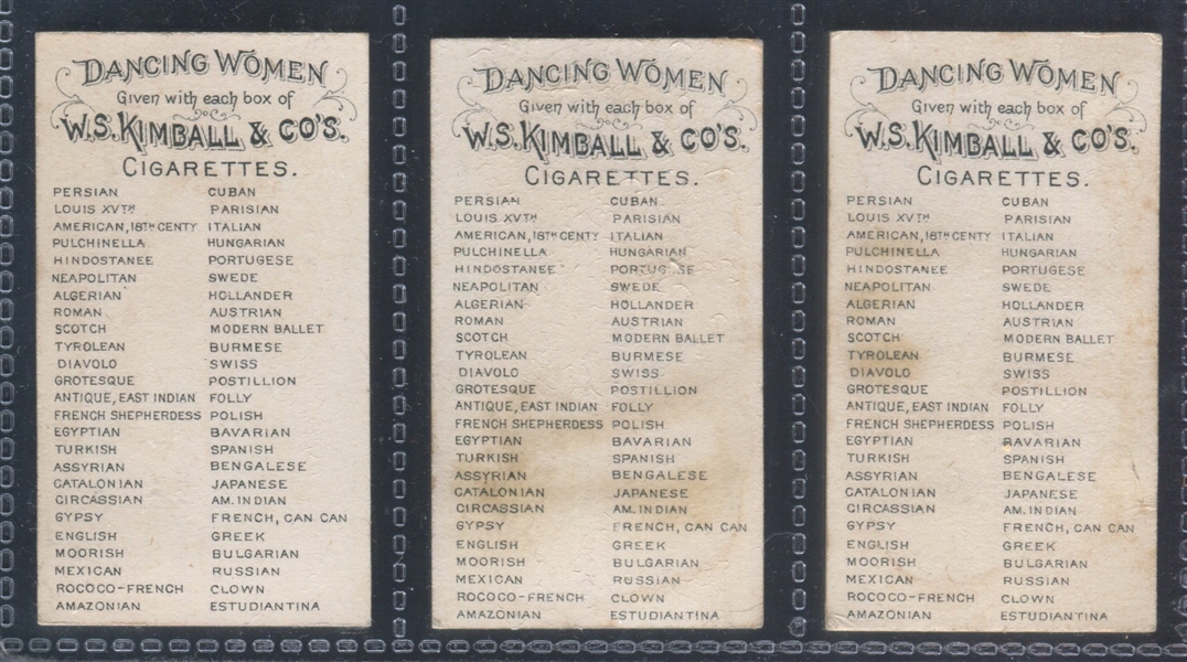 N186 Kimball Dancing Women Lot of (3) Cards