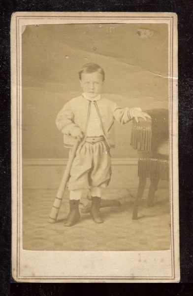 Fantastic 1860's CDV Picturing Small Boy With Baseball Ring Bat