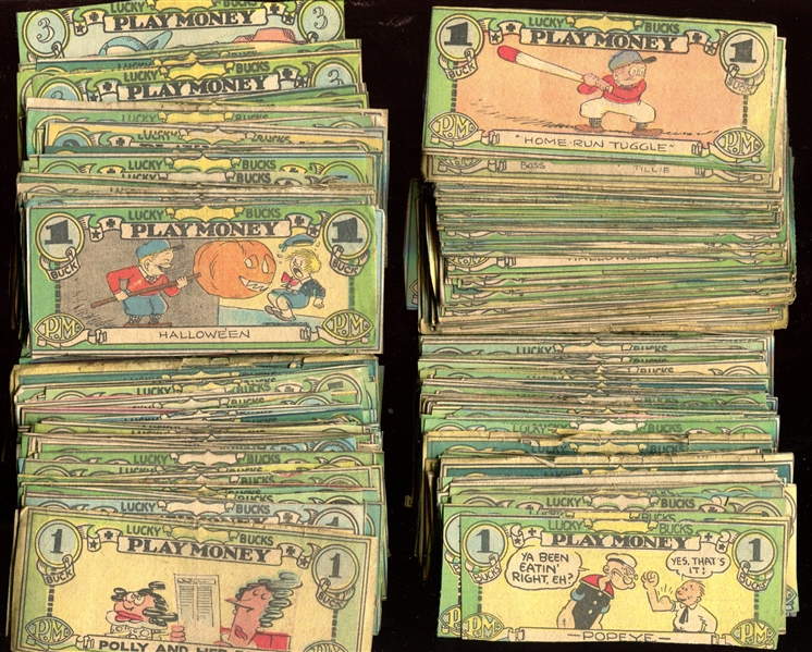 1930's Newspaper Comics Play Money Lot of (250+) Featuring Popeye Among Others